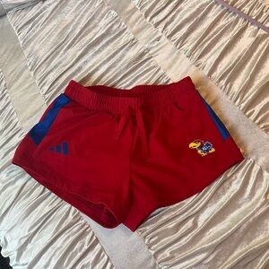 Adidas red Kansas Jayhawks athletic running shorts